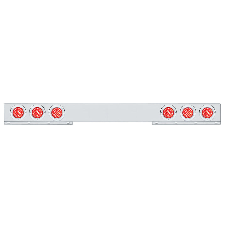Stainless 1 Piece Rear Light Bar With 6 x 36 LED 4" Lights &amp; Visors - Red LED/Red Lens