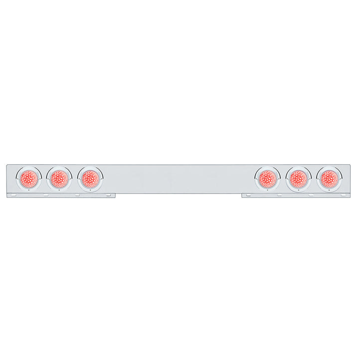 Stainless 1 Piece Rear Light Bar With 6 x 36 LED 4" Lights &amp; Visors - Red LED/Clear Lens