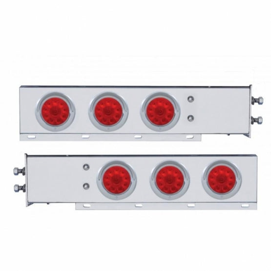 2" Bolt Pattern Stainless Steel Spring Loaded Bar With 6 x 4" 10 LED Lights &amp; Visors - Red LED &amp; Lens (Pair)