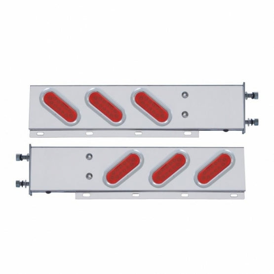 3-3/4" Bolt Pattern Stainless Steel Spring Loaded Bar With 6 Oval 12 LED Lights &amp; Bezel - Red LED &amp; Lens (Pair)