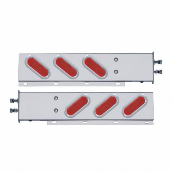 2-1/2" Bolt Pattern Stainless Steel Spring Loaded Bar With 6 Oval 12 LED Lights &amp; Bezel - Red LED &amp; Lens (Pair)