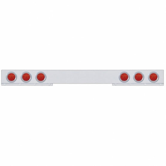 Stainless 1 Piece Rear Light Bar With 6 x 7 LED 4" Reflector Lights &amp; Bezels - Red LED/Red Lens