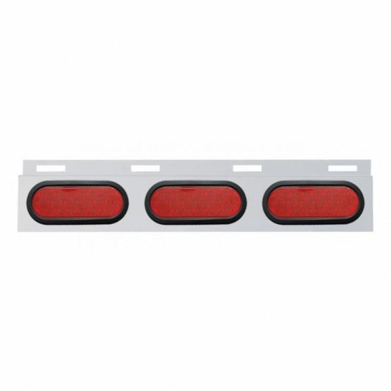 Stainless Top Mud Flap Plate With 3 x 19 LED 6" Oval Lights &amp; Grommets - Red LED/Red Lens (Each)