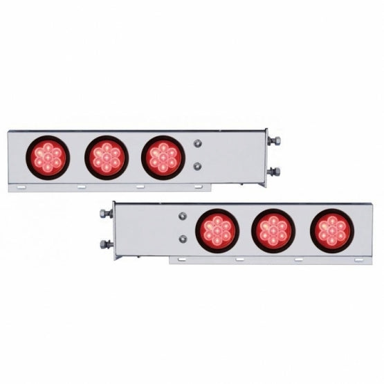 3-3/4" Bolt Pattern Deluxe Stainless Steel Spring Loaded Bar W/6 x 7 Red LED 4" Reflector Light - Red Lens (Pair)