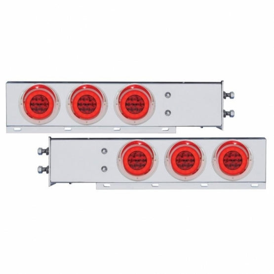 2-1/2" Bolt Pattern Stainless Steel Spring Loaded Bar With 6 x 21 LED 4" GloLight &amp; Visors - Red LED &amp; Lens (Pair)