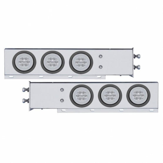2-1/2" Bolt Pattern Chrome Spring Loaded Rear Bar W/6 x 21 Red LED 4" GloLight &amp; Grommet - Clear Lens (Pair)