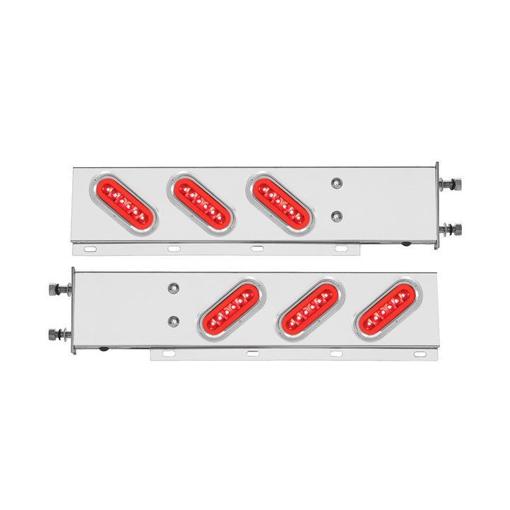 3-3/4" Bolt Pattern Stainless Steel Spring Loaded Bar With 6 x 22 Red LED 6" Oval GloLight &amp; Visor - Red Lens (Pair)