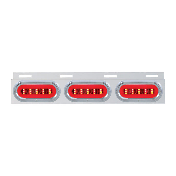 Stainless Top Mud Flap Bracket With 3 x 22 LED 6" Oval GloLight &amp; Visors - Red LED/Clear Lens (Each)