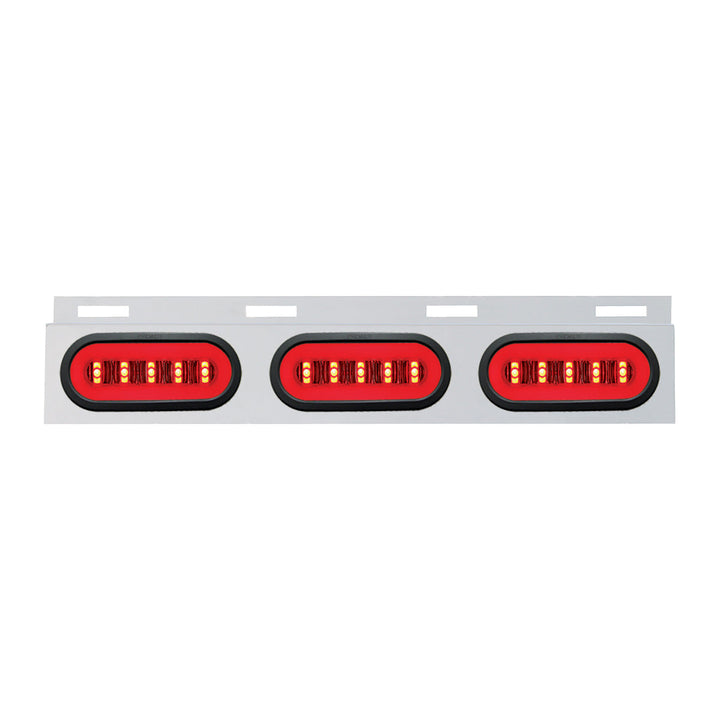 Stainless Top Mud Flap Bracket With 3 x 22 LED 6" Oval GloLight &amp; Grommet - Red LED/Clear Lens (Each)