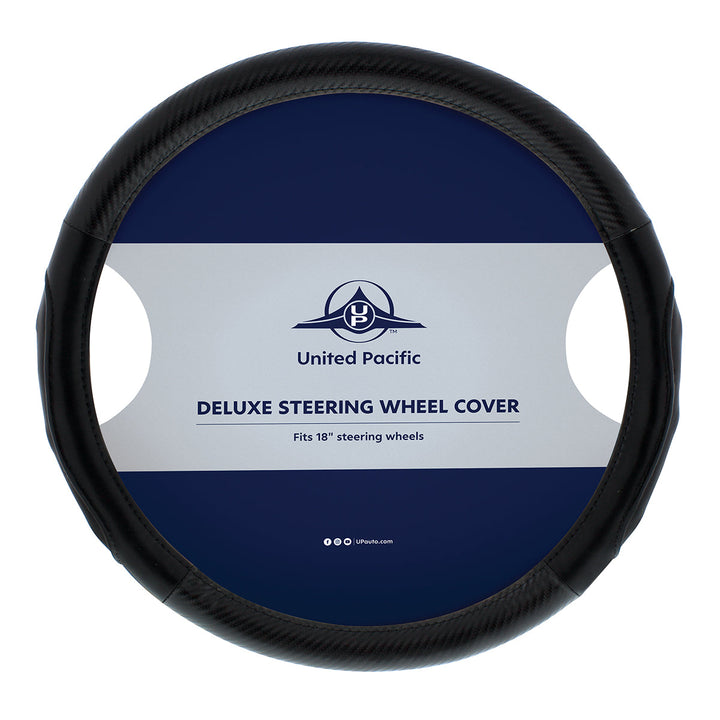 18" Carbon Fiber Pattern Steering Wheel Cover - Black Stitching