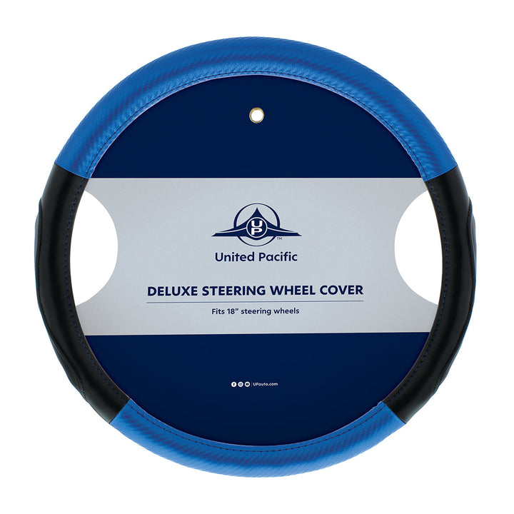 18" Carbon Fiber Pattern Steering Wheel Cover - Blue Stitching