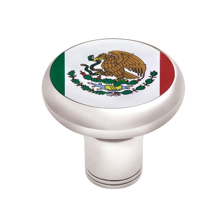 1/2" - 13 Thread-On Gearshift Knob With Mexico Flag Sticker - Chrome
