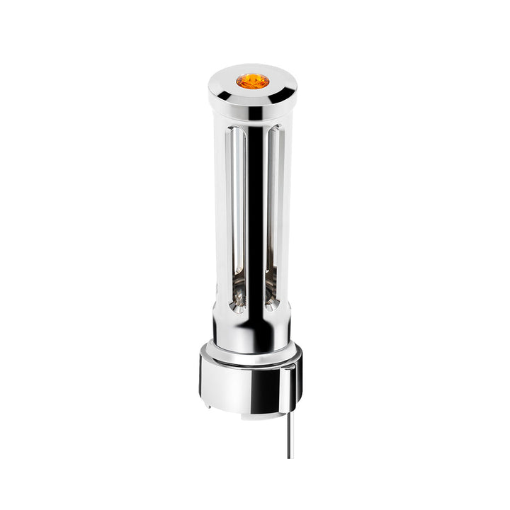 Thread-On Chrome Sonoma Style Gearshift Knob With LED 9/10 Speed Adapter - Amber Crystal/Amber LED