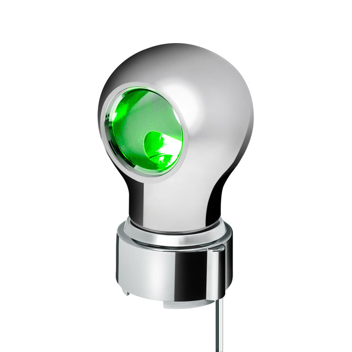 Thread-On Chrome Charlotte Style Gearshift Knob With LED 9/10 Speed Adapter - Green LED