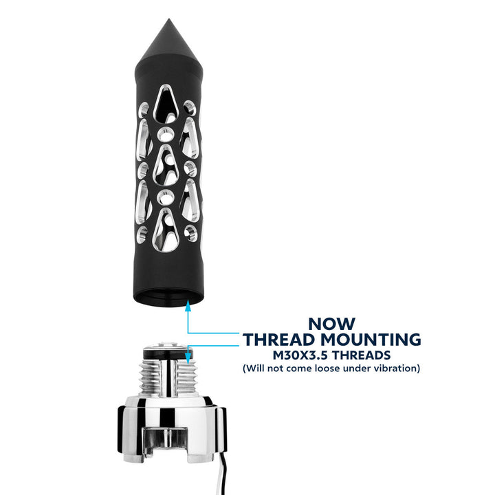 Thread-On Brooklyn Style Spike Gearshift Knob With LED 13/15/18 Speed Adapter - Matte Black/Blue LED