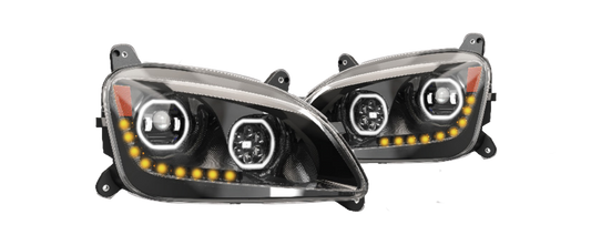 PETERBILT 587/ 579 2012-21 LED HEADLIGHT W/ HALO & SEQUENTIAL TURN SIGNAL BLACK (PASSENGER)