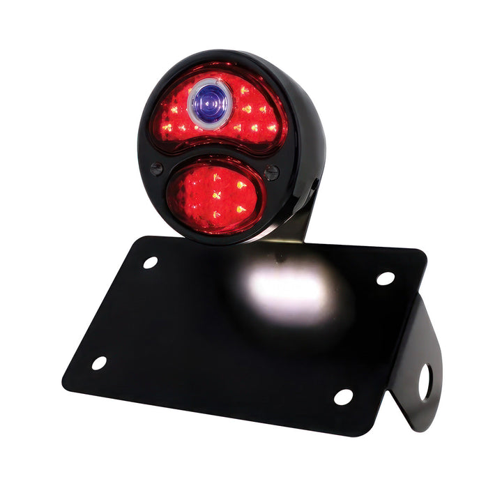 Black 1928 DUO Lamp &amp; Blue Dot Style LED Tail Light Assembly With Horizontal Mounting Bracket For Motorcycle
