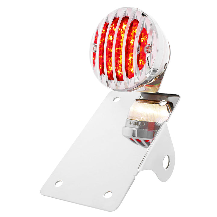 Motorcycle LED "Bobber" Style Vertical Tail Light With Chrome Grille Bezel - Smoke Lens