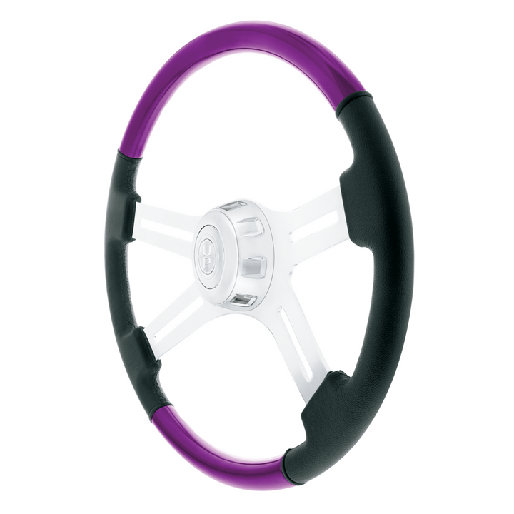 18" Leather &amp; Wood Candy Color 4 Spoke Steering Wheel With Chrome Horn Bezel