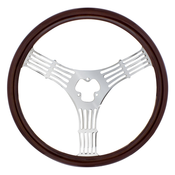 18" 3 - Spoke Stamped Steel Steering Wheel With Wood Grip - Banjo