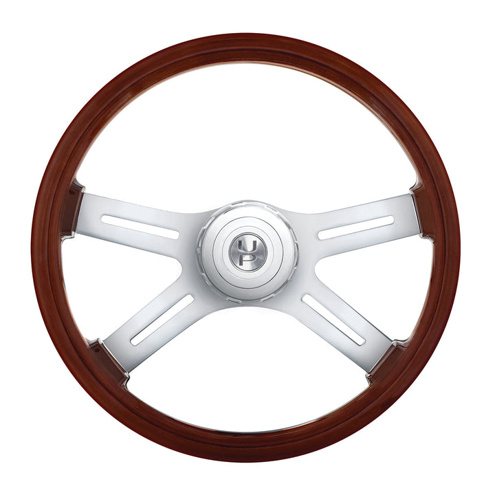 18" Chrome 4 Spoke Steering Wheel With Hub &amp; Horn Button Kit For Peterbilt (1998-2005) &amp; Kenworth (2001-2002)