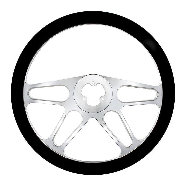 18" Chrome Aluminum "4 - Spoke" Style Steering Wheel With Black Leather Rim