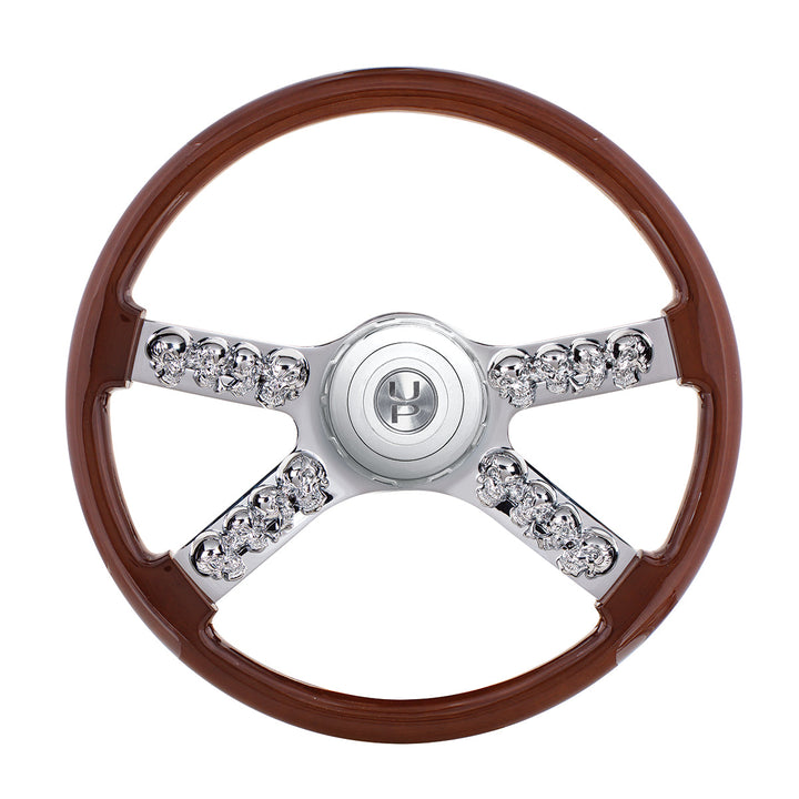 18" Skull Steering Wheel With Hub &amp; Horn Button Kit For Peterbilt (2003+) &amp; Kenworth (2003+)