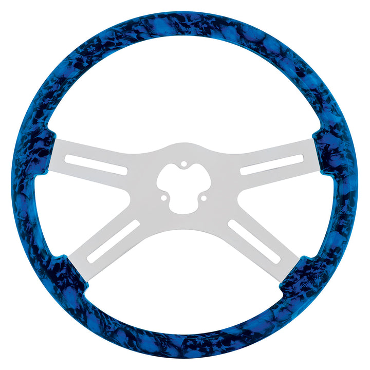 18" Skull Steering Wheel Only With Hydro - Dip Finish Wood - Blue