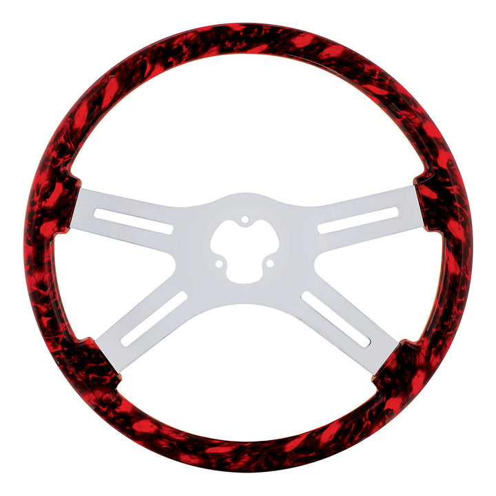 18" Skull Steering Wheel Only With Hydro - Dip Finish Wood - Red