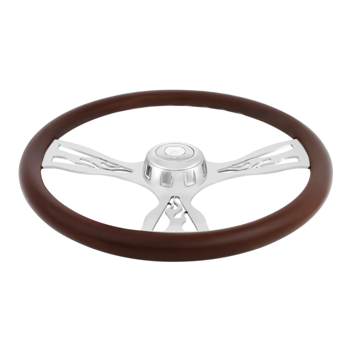 18" Chrome Flame Steering Wheel With Chrome Horn Bezel And Horn Button