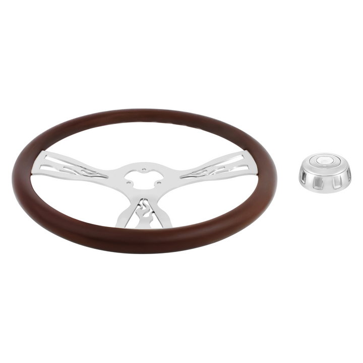 18" Chrome Flame Steering Wheel With Chrome Horn Bezel And Horn Button