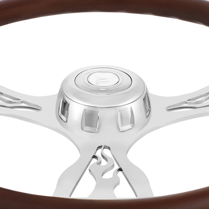 18" Chrome Flame Steering Wheel With Chrome Horn Bezel And Horn Button