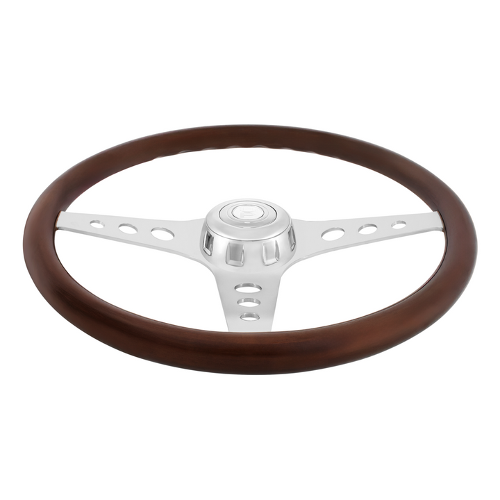 18" Chrome GT Steering Wheel With Chrome Horn Bezel And Horn Button-Woodgrain