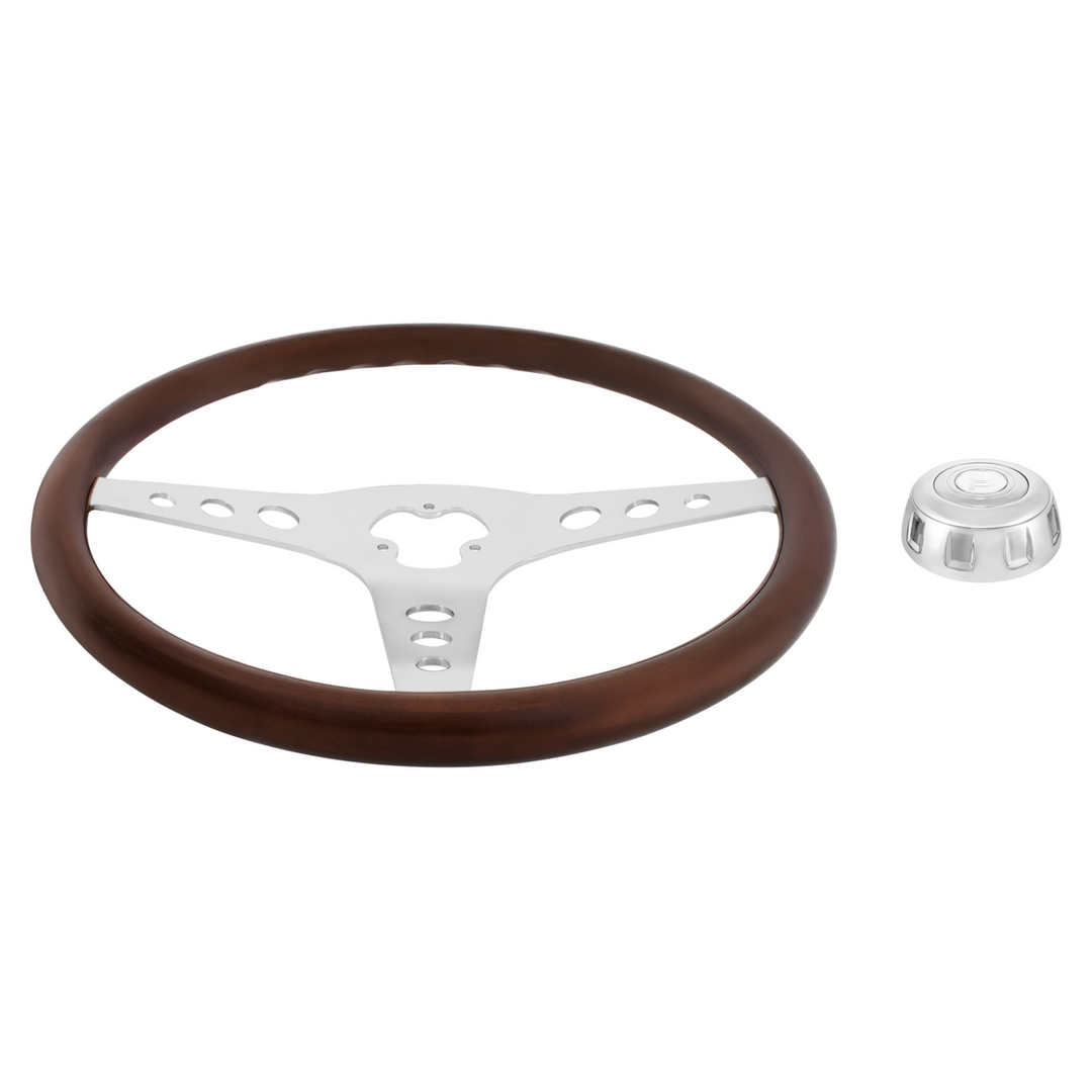 18" Chrome GT Steering Wheel With Chrome Horn Bezel And Horn Button-Woodgrain