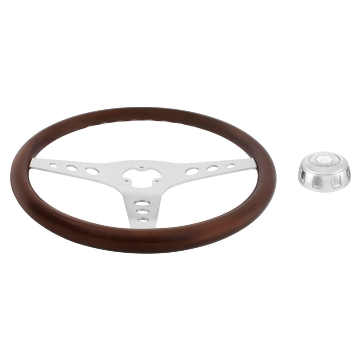 18" Chrome GT Steering Wheel With Chrome Horn Bezel And Horn Button-Woodgrain