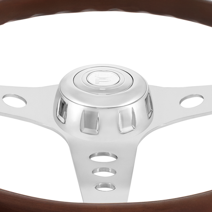 18" Chrome GT Steering Wheel With Chrome Horn Bezel And Horn Button-Woodgrain