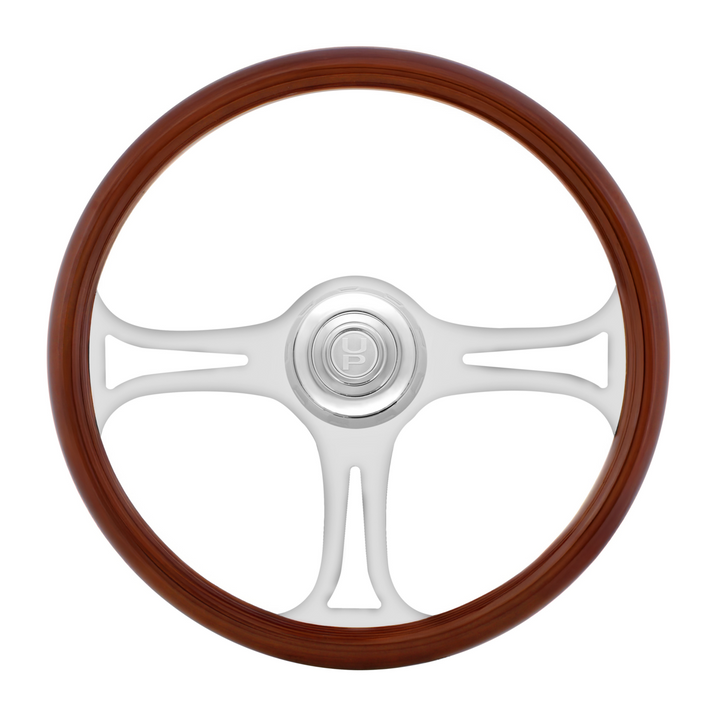 18" Chrome Blade Steering Wheel With Chrome Horn Bezel And Button-Woodgrain