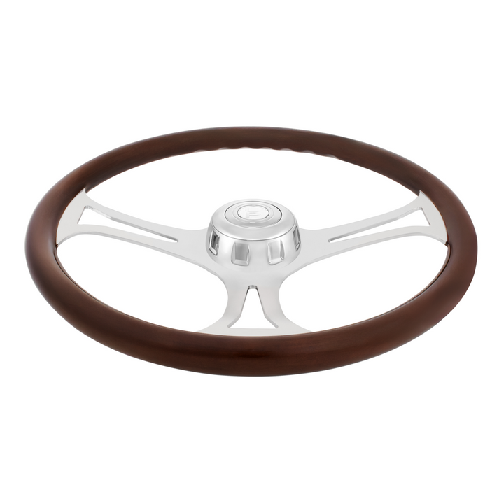18" Chrome Blade Steering Wheel With Chrome Horn Bezel And Button-Woodgrain