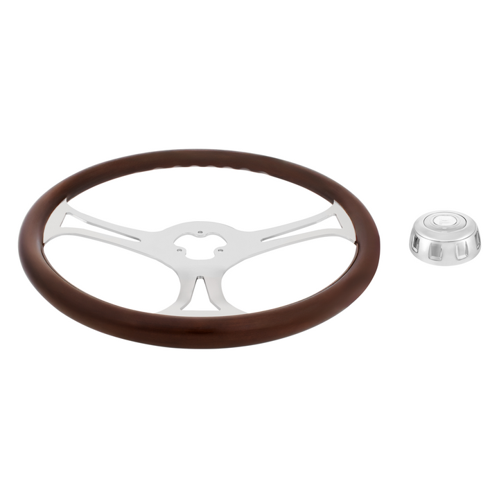 18" Chrome Blade Steering Wheel With Chrome Horn Bezel And Button-Woodgrain