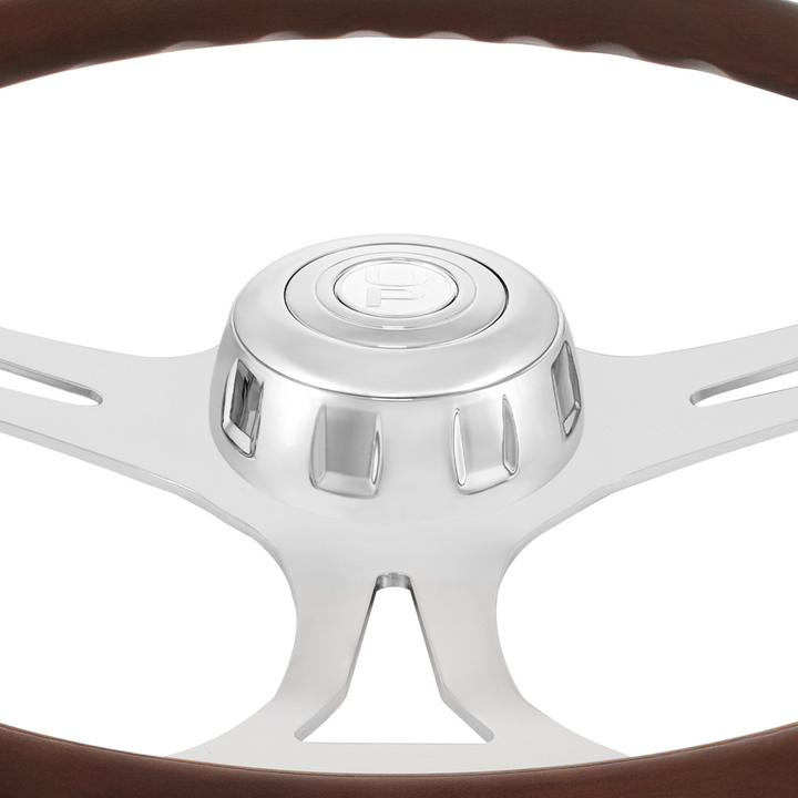18" Chrome Blade Steering Wheel With Chrome Horn Bezel And Button-Woodgrain