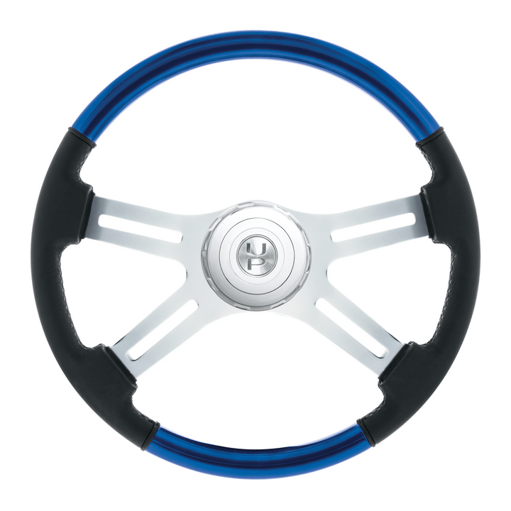 18" Leather &amp; Wood Candy Color 4 Spoke Steering Wheel With Chrome Horn Bezel