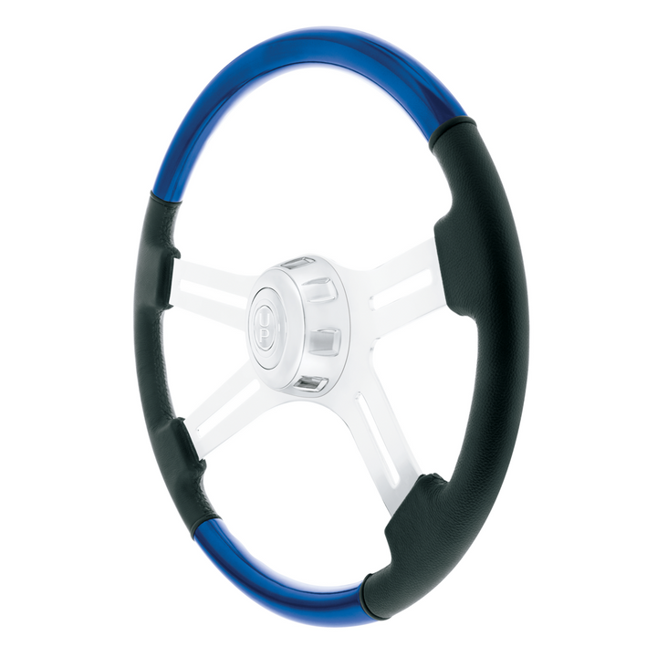 18" Leather &amp; Wood Candy Color 4 Spoke Steering Wheel With Chrome Horn Bezel