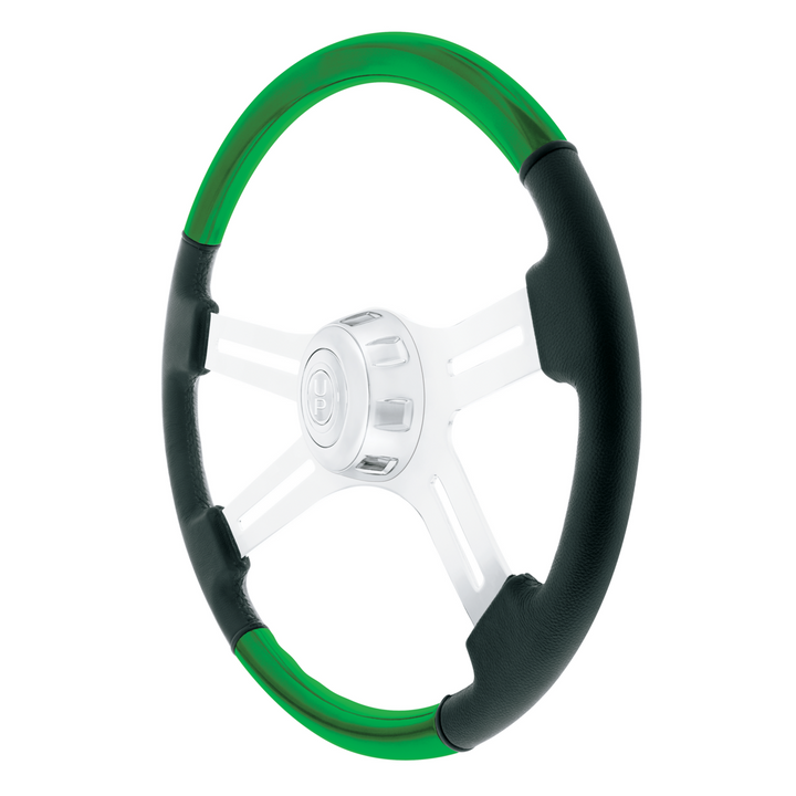 18" Leather &amp; Wood Candy Color 4 Spoke Steering Wheel With Chrome Horn Bezel