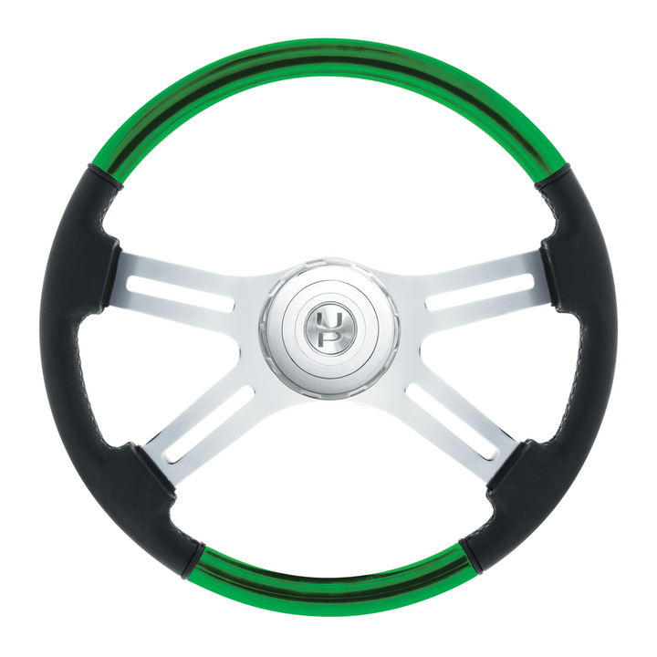 18" Leather &amp; Wood Candy Color 4 Spoke Steering Wheel With Chrome Horn Bezel