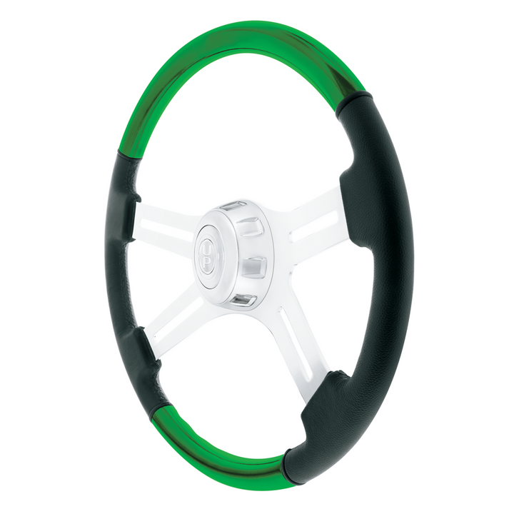 18" Leather &amp; Wood Candy Color 4 Spoke Steering Wheel With Chrome Horn Bezel