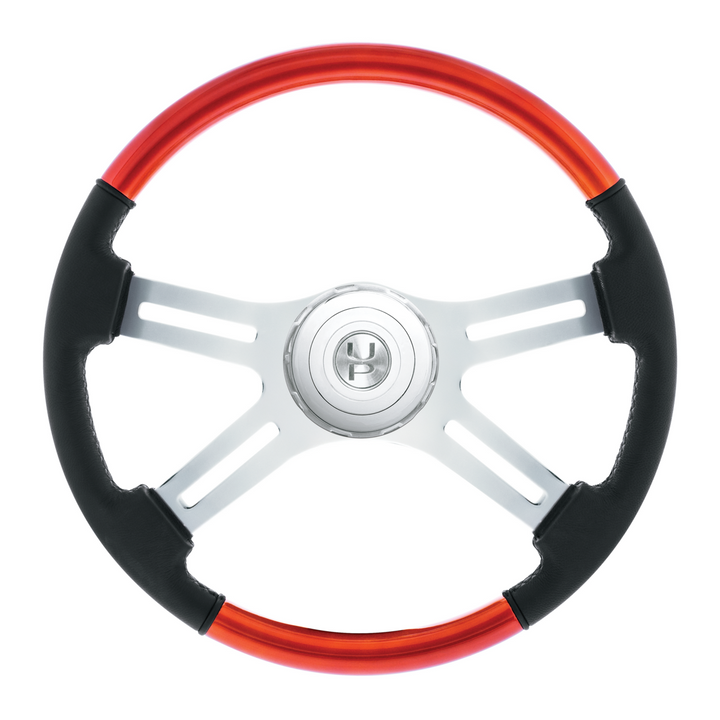 18" Leather &amp; Wood Candy Color 4 Spoke Steering Wheel With Chrome Horn Bezel