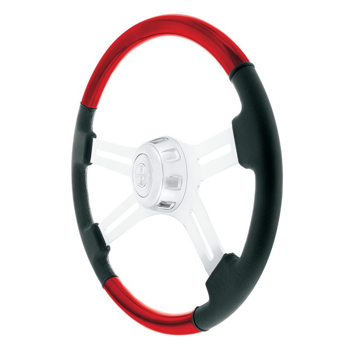 18" Leather &amp; Wood Candy Color 4 Spoke Steering Wheel With Chrome Horn Bezel