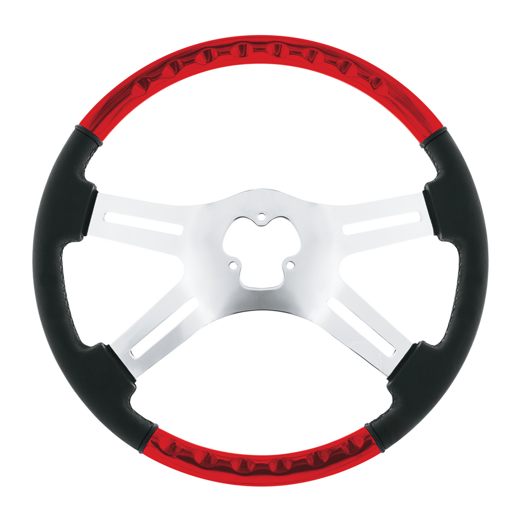 18" Leather &amp; Wood Candy Color 4 Spoke Steering Wheel With Chrome Horn Bezel