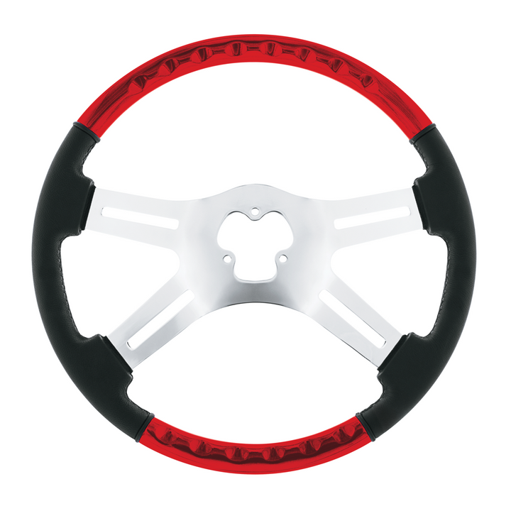 18" Leather &amp; Wood Candy Color 4 Spoke Steering Wheel With Chrome Horn Bezel