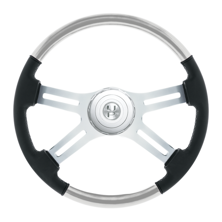 18" Leather &amp; Wood Candy Color 4 Spoke Steering Wheel With Chrome Horn Bezel